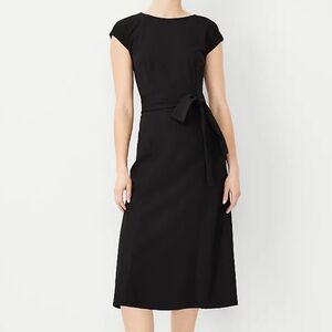 Ann Taylor Cap Sleeve Tie Waist Midi Dress in Black